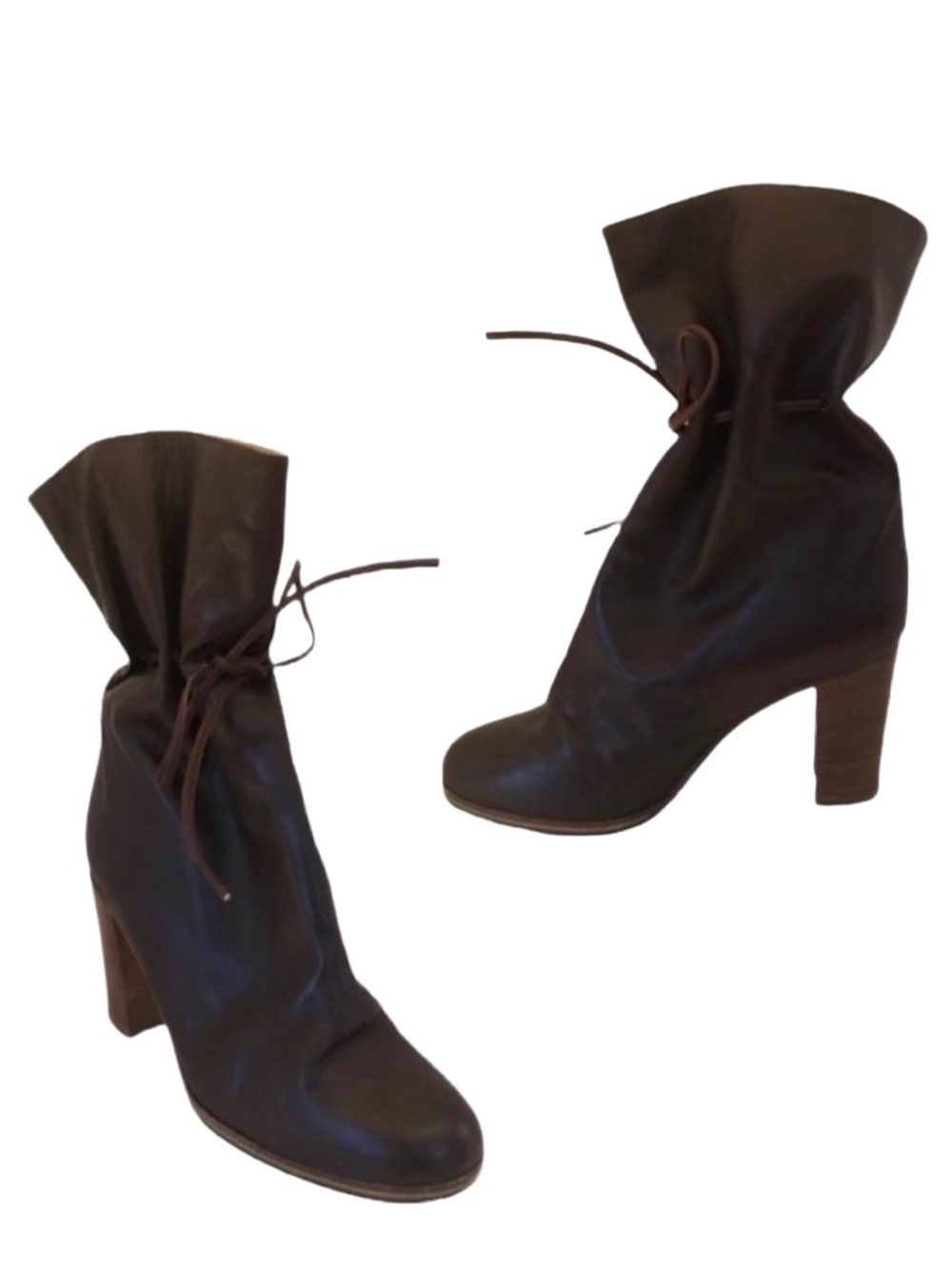 VINTAGE 1980'S CAMPIONE BROWN LEATHER "PAPER SACK" HEELED ITALIAN BOOTS (5.5)